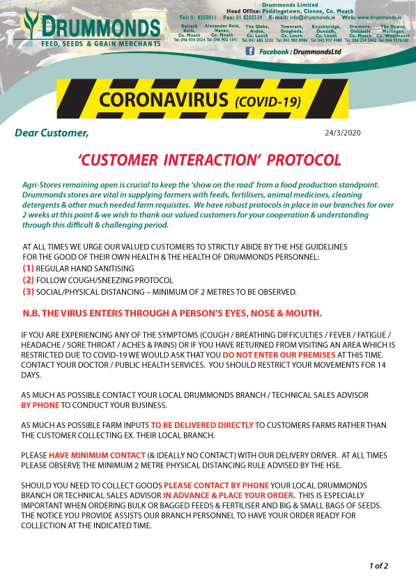 Drummonds Customer Interaction Protocol p1 24 3 2020